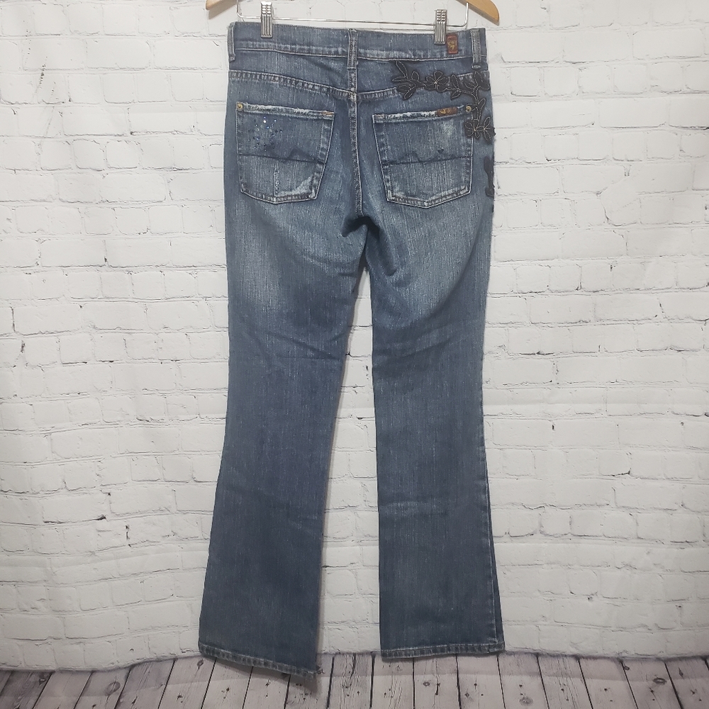7FAM Sz 28 Floral & Rhinestone Embellished Jeans - Picture 10 of 16